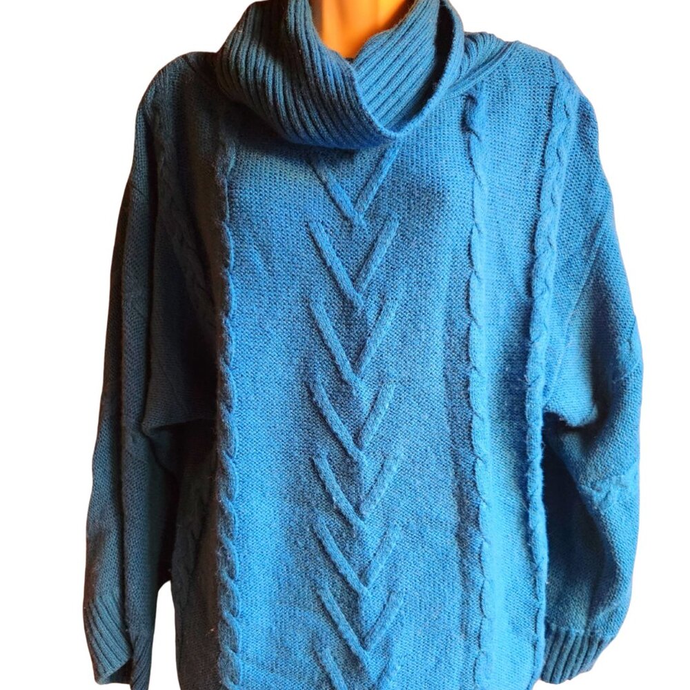 Les Tricots Women's Teal Cowl Neck Dolman Sleeve Sweater Size M